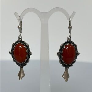 JADE 925 Elegant Silver and Red Earrings​​​